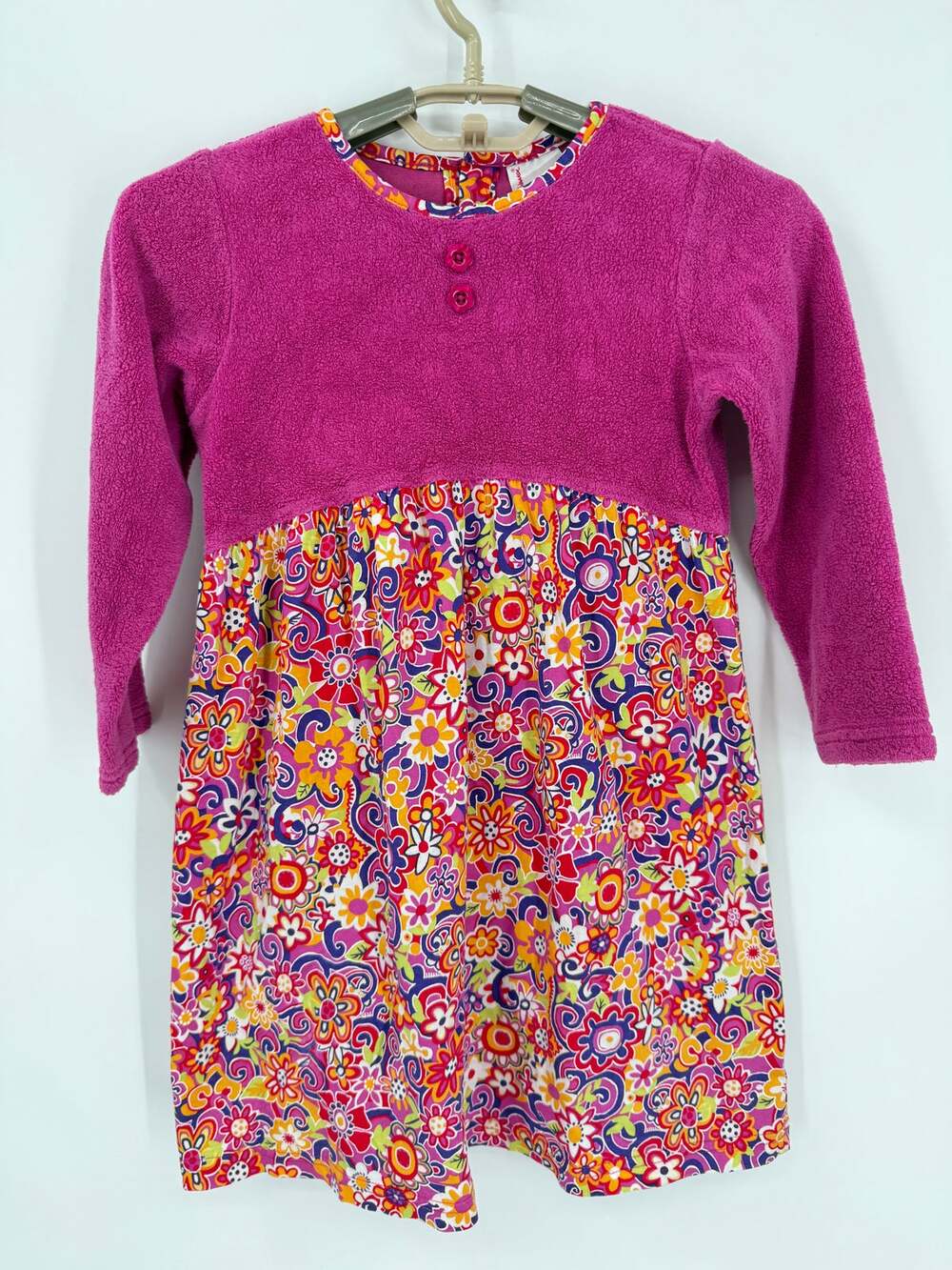 Hanna Andersson Pink Sherpa Floral Empire Waist Dress Size 100/4 Vintage Y2K